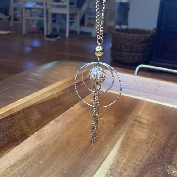 Double Hoop Tassel Long Boho Chain Necklace - Picture 4 of 9